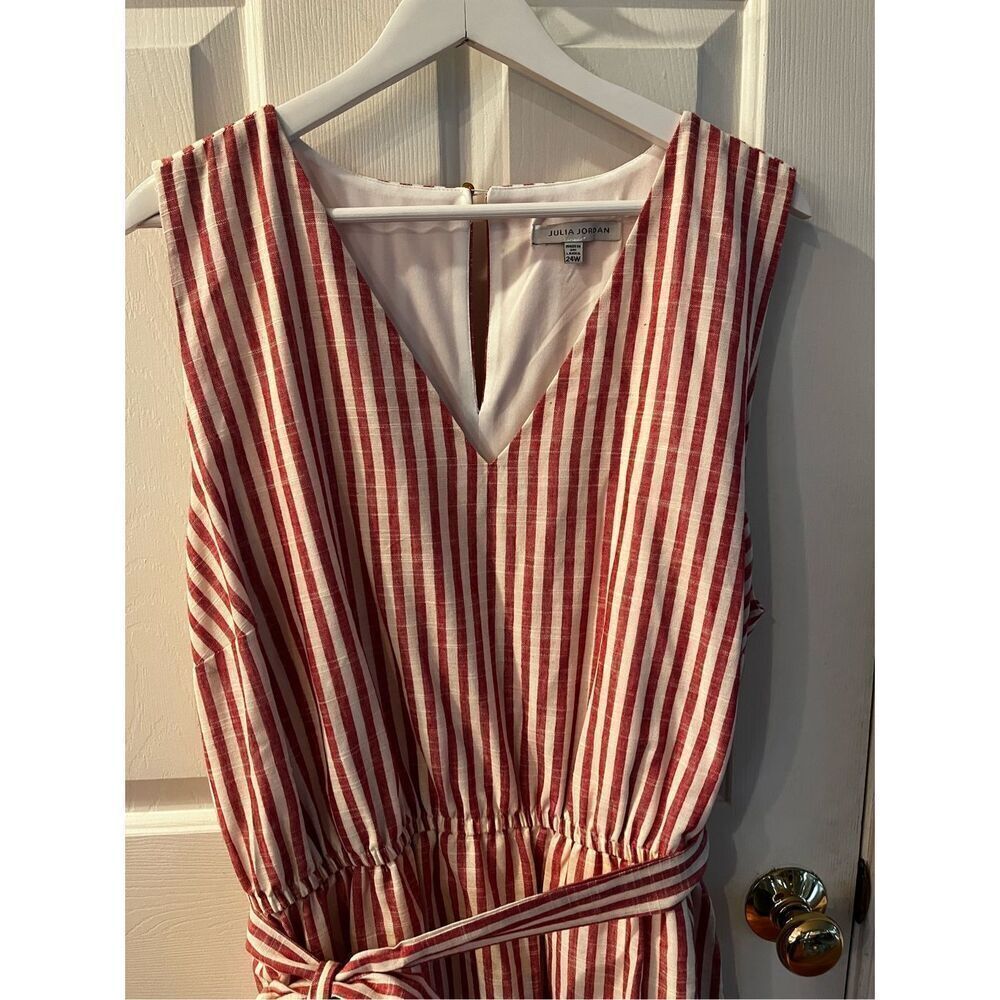 Julia Jordan Red & White Striped Sleeveless Tie Belted Tiered Dress sz 24W NWOT - Picture 2 of 8